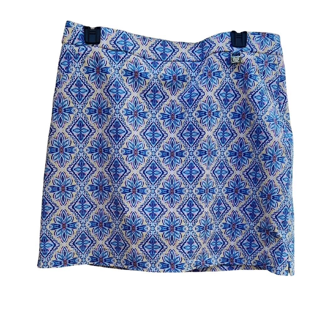 Rafaella Blue and White Tile-Print Mini Skirt/skorts Womens Large